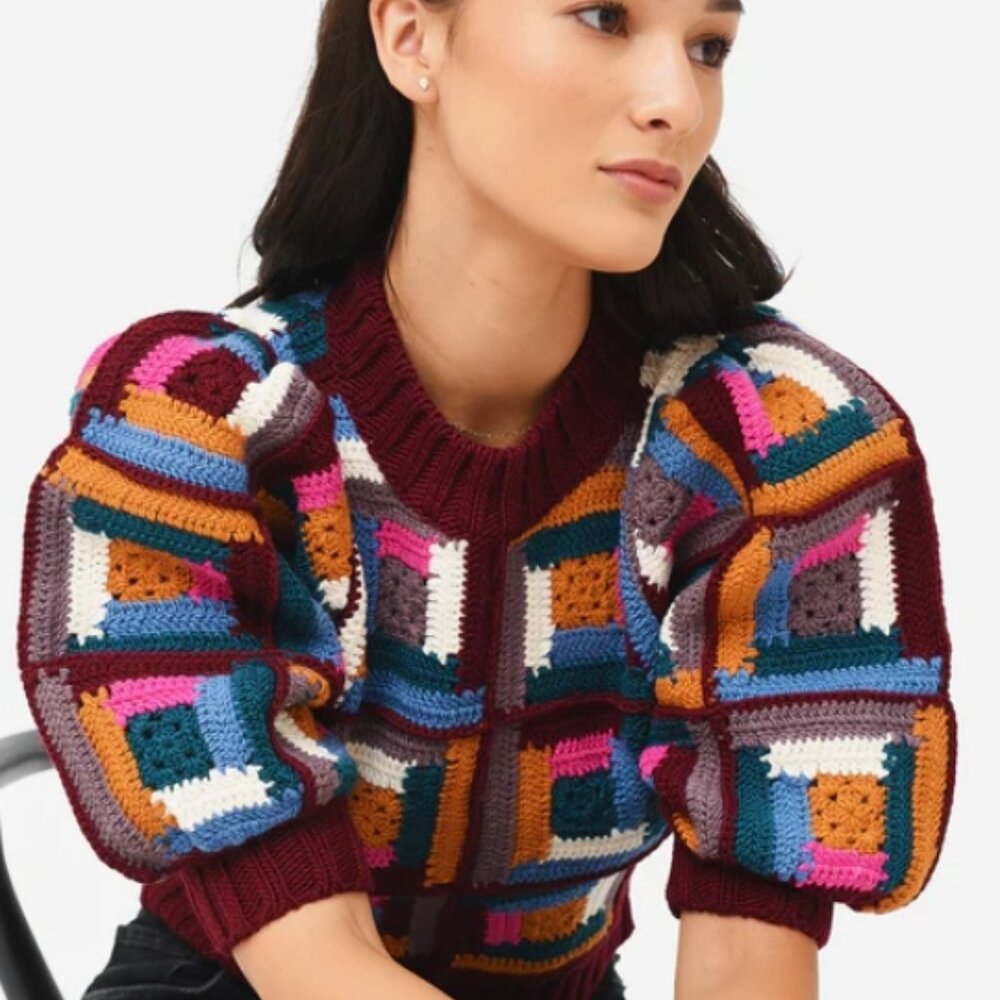 NWOT Sea New York Camryn Puff Sleeve Wool Colorful Sweater XXS $465 - Picture 1 of 10